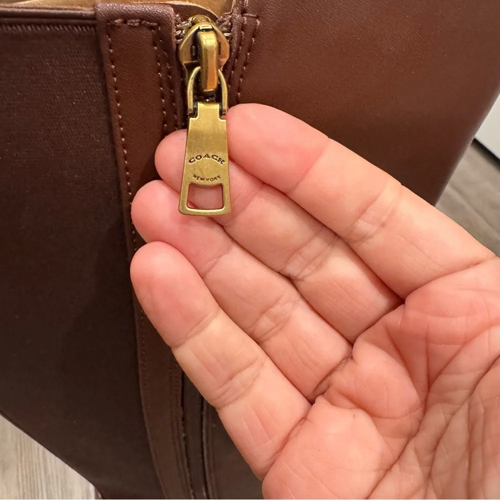 Coach Faith Riding Tall Brown Walnut Leather Logo Boots